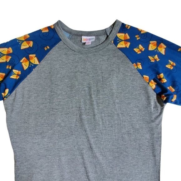 LuLaRoe Randy gray blue raglan sleeve butterfly top sz S - Picture 3 of 12